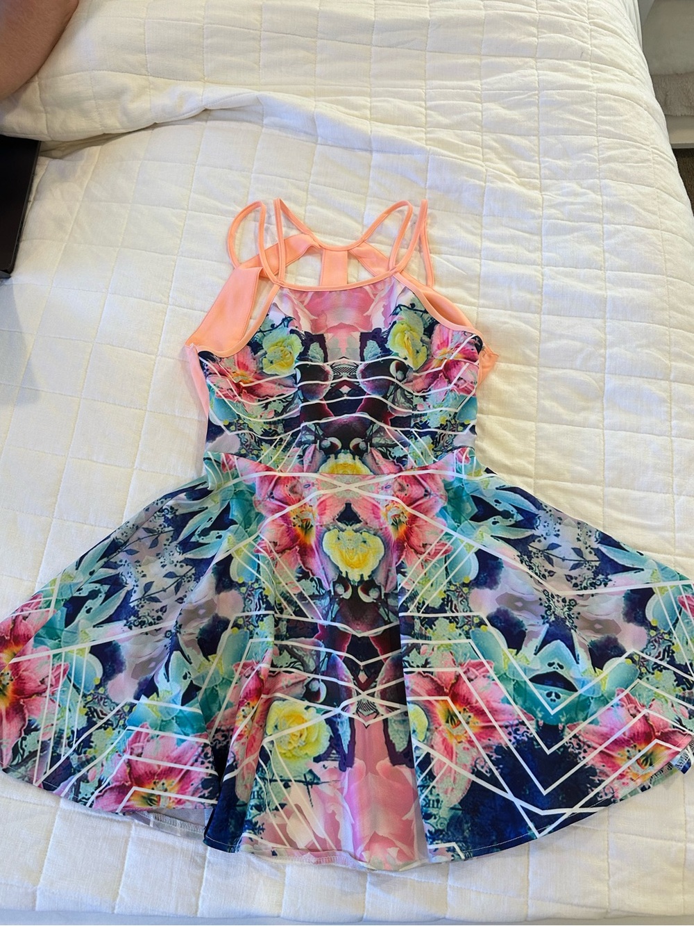 LF Vibrant Floral Watercolor Fit-and-Flare Dress